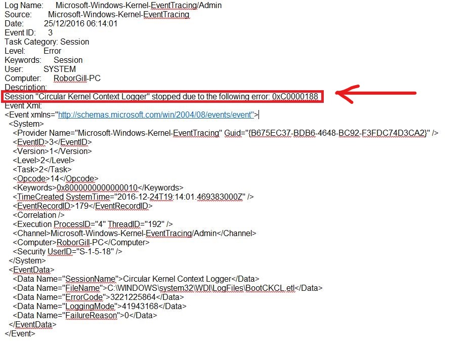 Fix Session Circular Kernel Context Logger Stopped Due To The Following Error 0xc0000188 Example