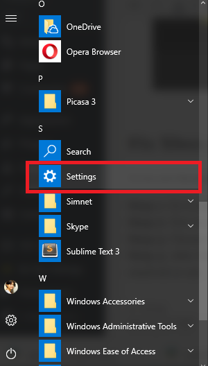 settings in windows 10