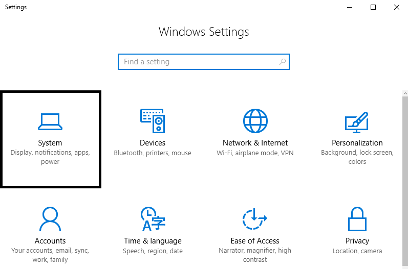 Windows system settings