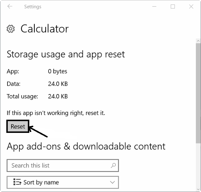 Reset windows 10 Calculator