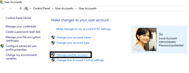 Manage other account in windows 10