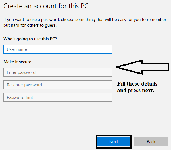 Create an account for this PC