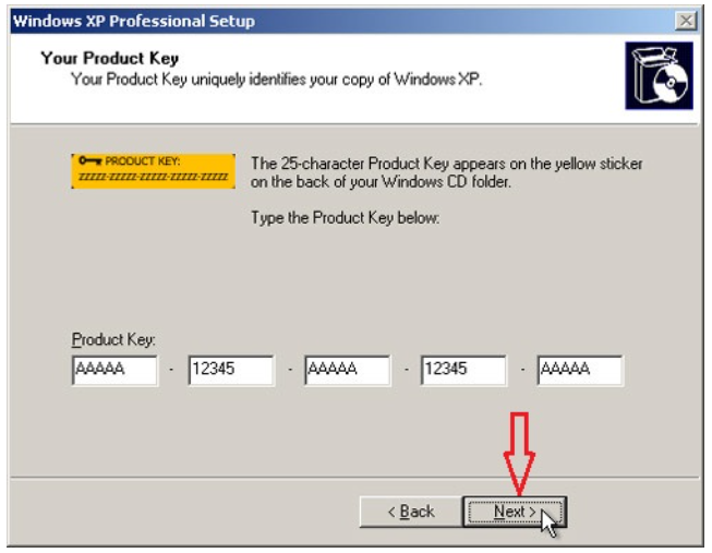 License key setup for Windows XP