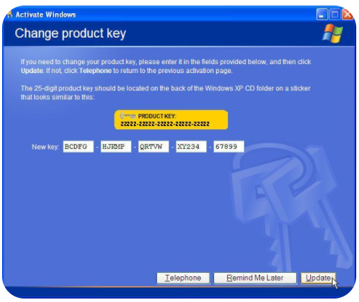 Change Windows XP product Key