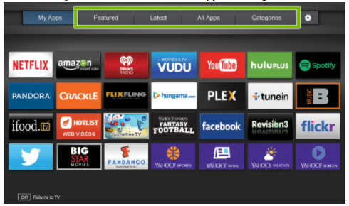 VIA+ Vizio Tv apps section