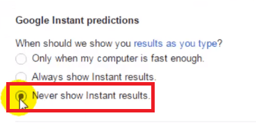Turn off Google Instant results