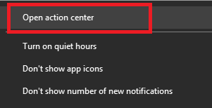 how to decrease brightness in windows 10 by action centre