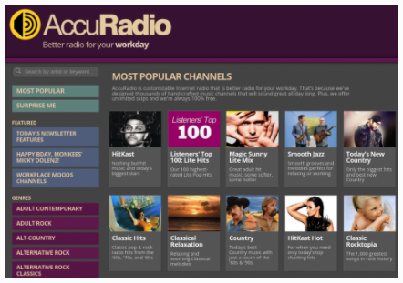 Accuradio Music and Radi Channels