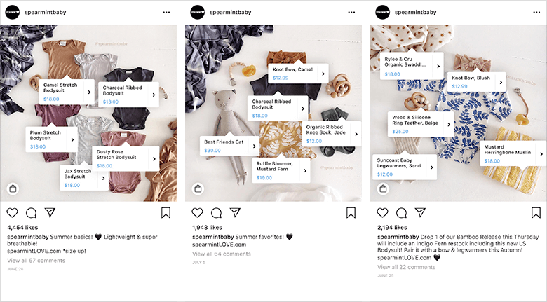 Social Media Shoppable Clothing Examples Showing Callouts and Prices