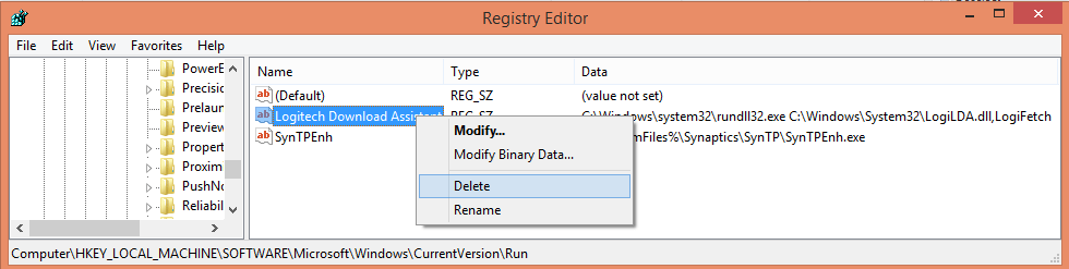 Logitech Download Assistant remove the entry