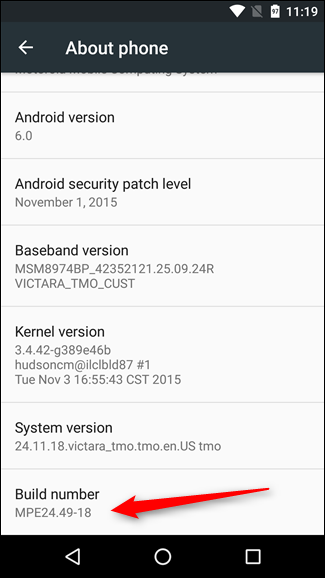 Finding phone build number