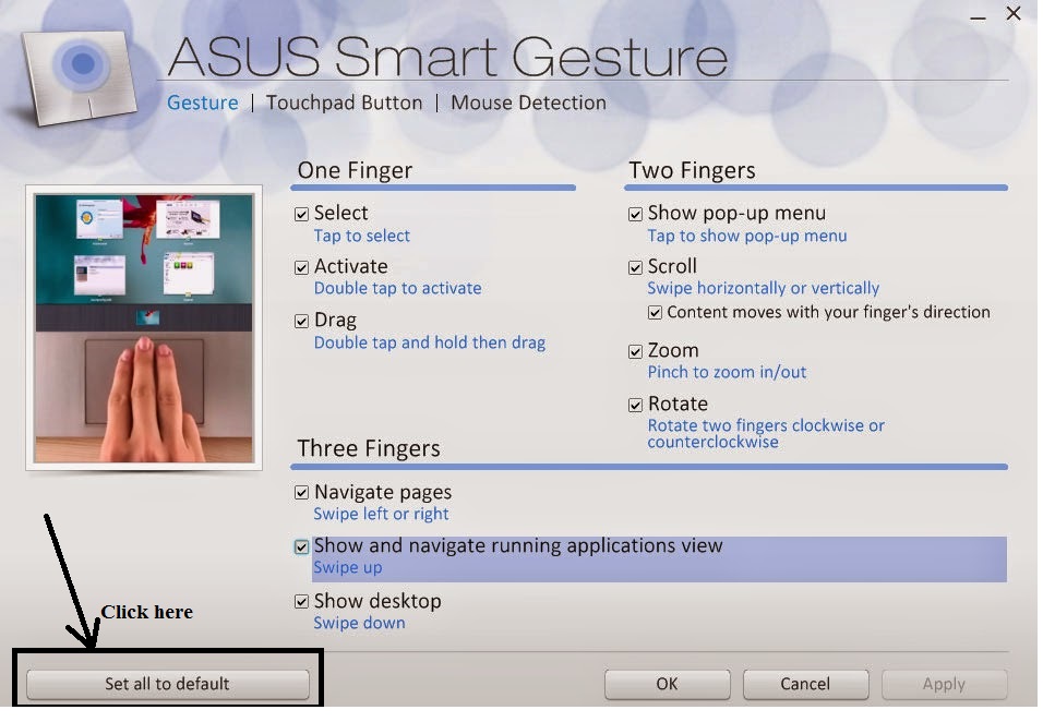 Reset Asus Smart Gesture Settings