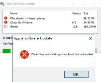 How to fix "iTunes has an invalid signature, it will not be installed" error on Windows 10?