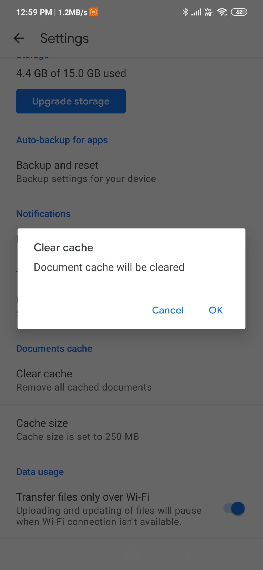 Clear Google drive Cache to stop uploading files