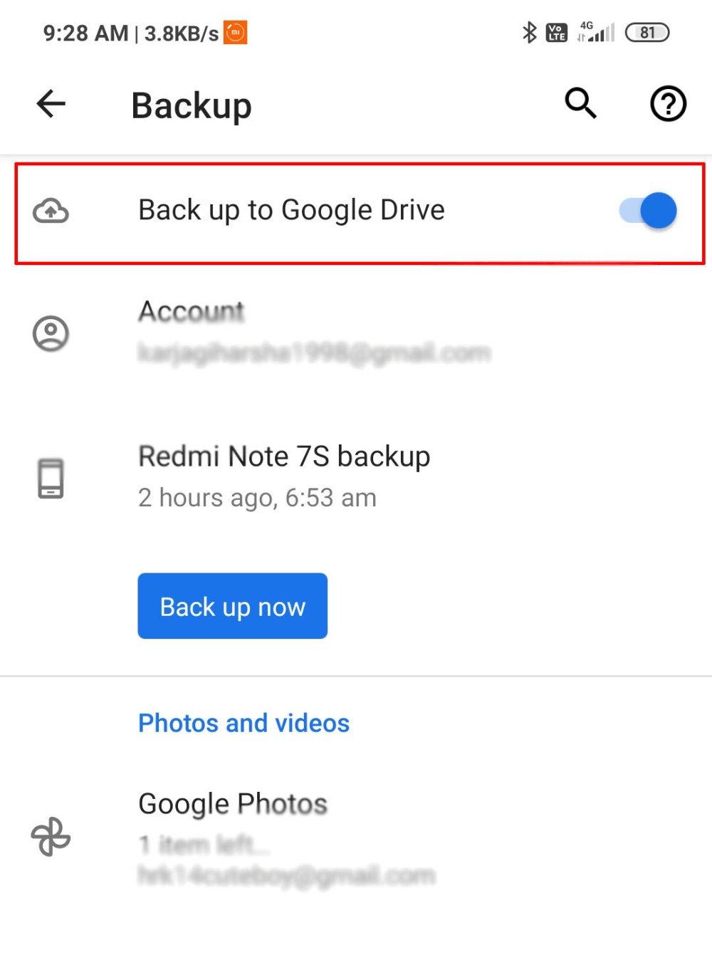 Google Drive Backup Options Cancel Files Uploading