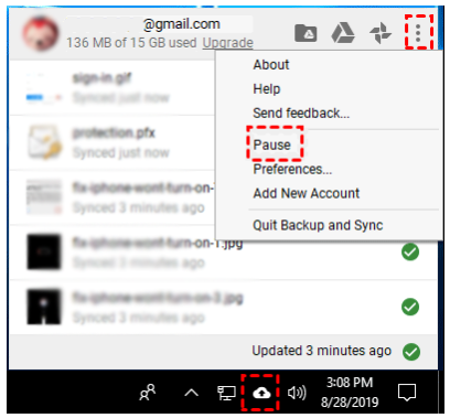 Pause uploading Files to Drive