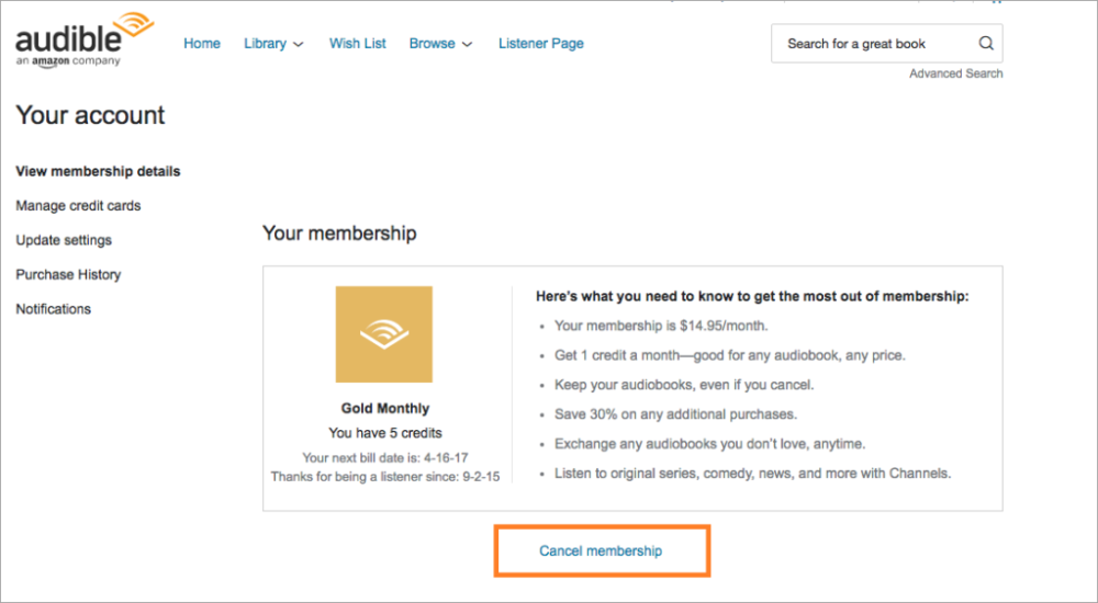 cancel audible membership
