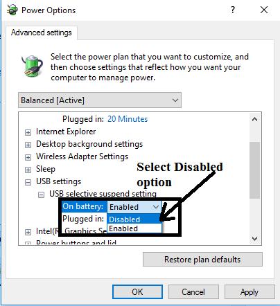 USB selective suspend setting