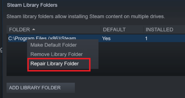 Repair Library Folder - Fix Steam Corrupt Disk